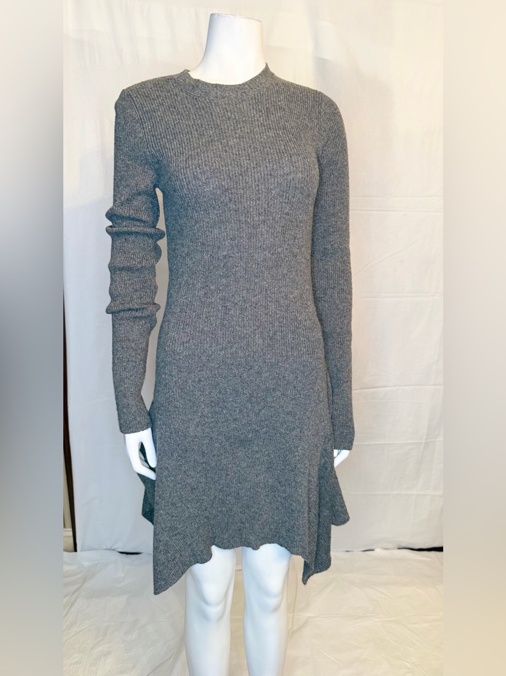 Stella McCartney Gray Ribbed Long-Sleeve Knit Dress